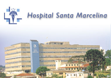 Foto do Hospital Santa Marcelina com seu logotipo logo acima